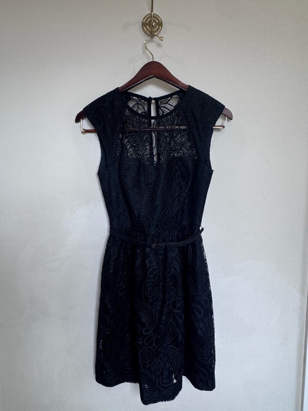 Trina Turk Black Lace Belted Fit & Flare Cocktail Dress Size 2